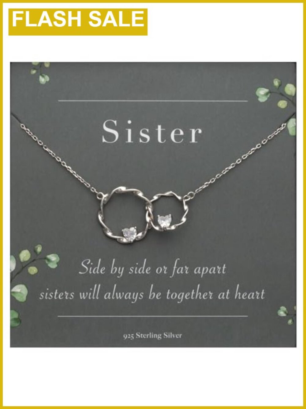 Sterling Silver Interlocking Circle Sister Necklace Pendant 18"